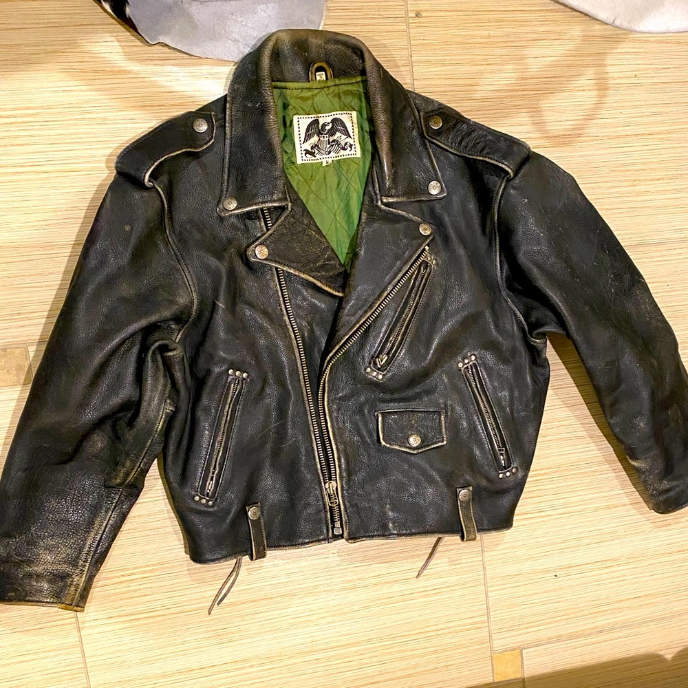 Avirex Vintage Distressed Leather Biker Pilot Jacket
